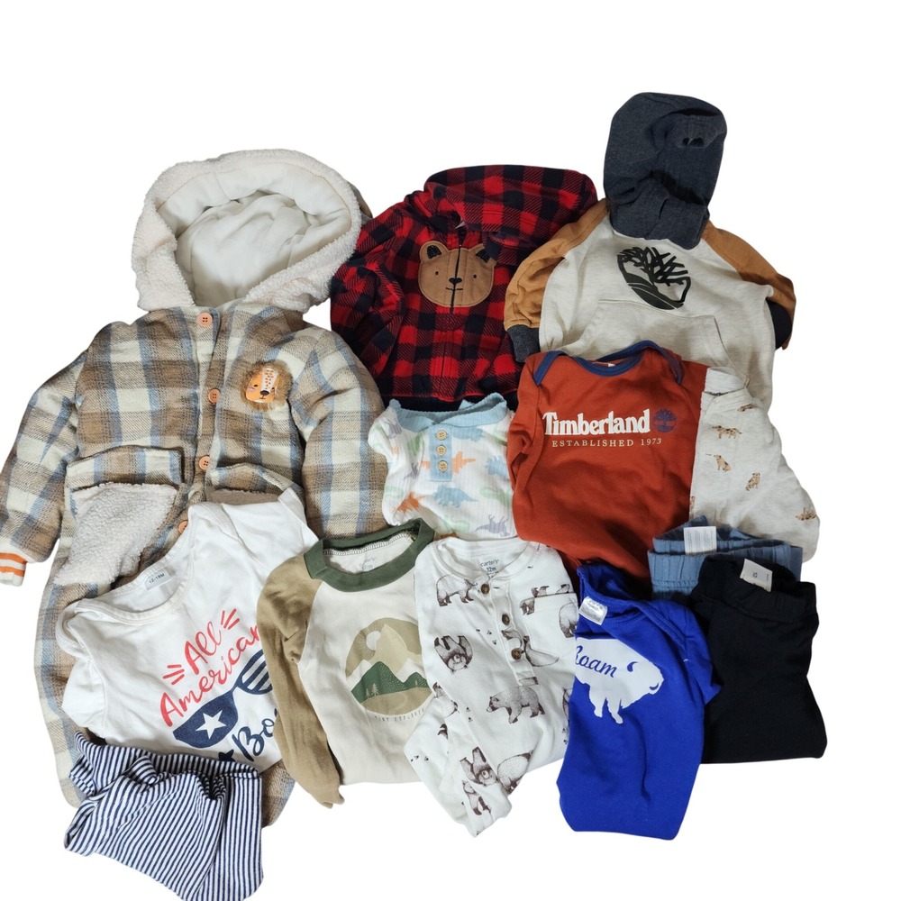 Timberland Carters Baby Boy 12M Woodland Pram Hoodie Bodysuit Lot‎